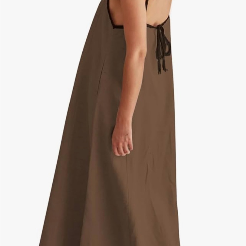 Summer Linen Maxi Dress w/Contrasting Color Spaghetti Strap Backless - Picture 3 of 11